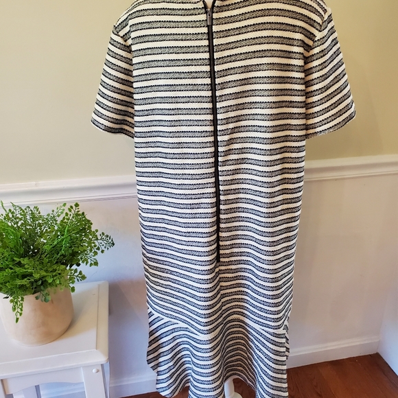 LOFT- NWOT- 🦋 Striped Blue and Ivory Midi Dress- Size 14 - Picture 6 of 10